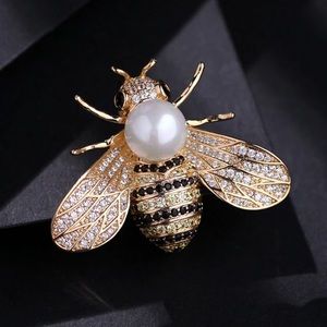 Vintage Bee Gold Brooch Golden with White Pearl